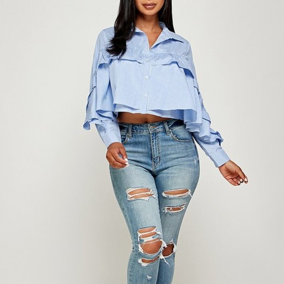 Button Down Cropped Blouse - Picture 3 of 3